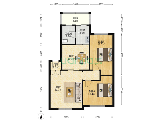 大格北区 2室2厅1卫 90平方