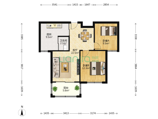 南齿宿舍 2室1厅1卫 80平方