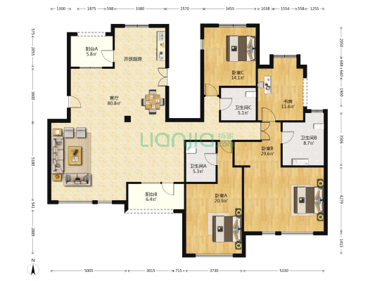 悦园 4室1厅3卫 225平方