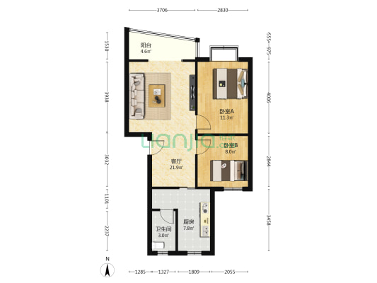 中心家园 2室1厅1卫 80平方