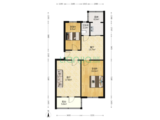 老农行小区 2室2厅1卫 71平方