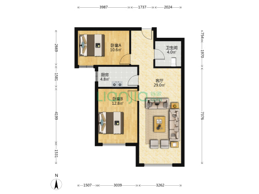 高铁旁，狮子城两居室，中高楼层，房本在手-户型图
