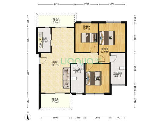 隆腾公元壹号 3室1厅2卫 101平方