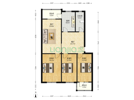 荣府大楼 3室2厅1卫 123平方