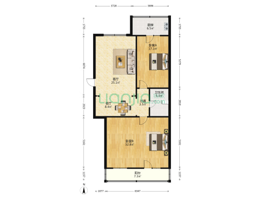 南海街旅游局宿舍 2室2厅1卫 121平方