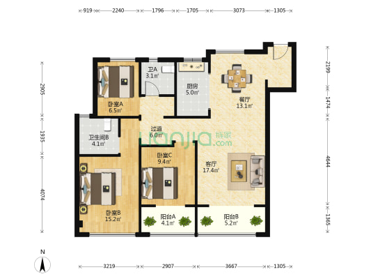 金地天元鸣望邸 3室2厅2卫 112平方
