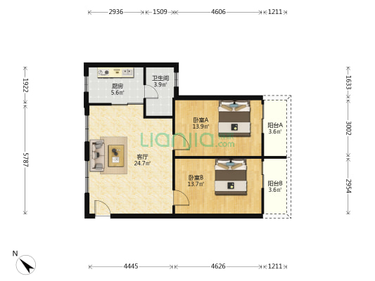 红棉雅苑 2室1厅1卫 84平方