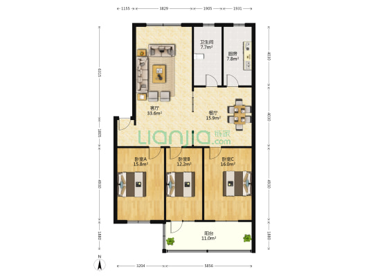 官柳南路1号 3室2厅1卫 134平方