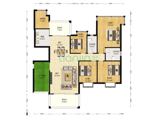 卓越麓山别墅 4室2厅2卫 165平方