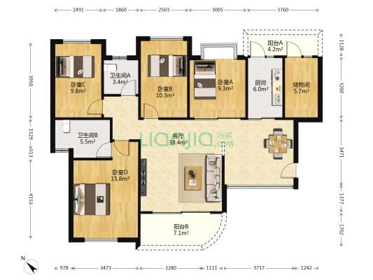 如意豪庭 4室1厅2卫 126平方