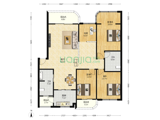 电力花苑 4室1厅2卫 151平方