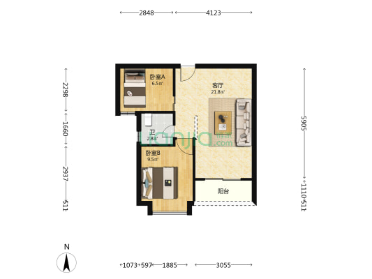 财富大厦 2室1厅1卫 59平方