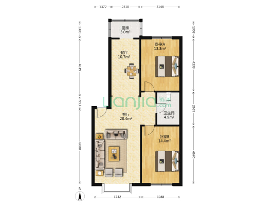 恒光小区 2室2厅1卫 92平方