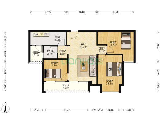 卓越西麓九里 3室1厅1卫 89平方