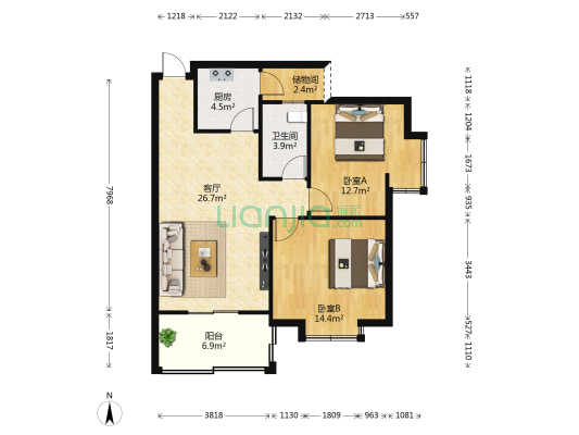 万基中央公館 2室1厅1卫 80平方
