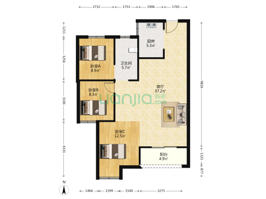 南德泊湖澜岸 3室1厅1卫 107平方