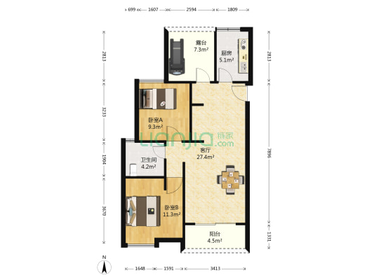 南山维拉 2室1厅1卫 99平方