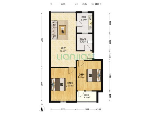 银厦商住楼 2室1厅1卫 84平方