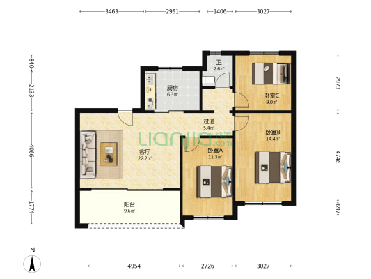 阅湖 3室1厅1卫 106平方