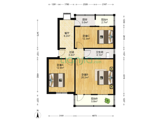 和平路16号 3室1厅1卫 90平方
