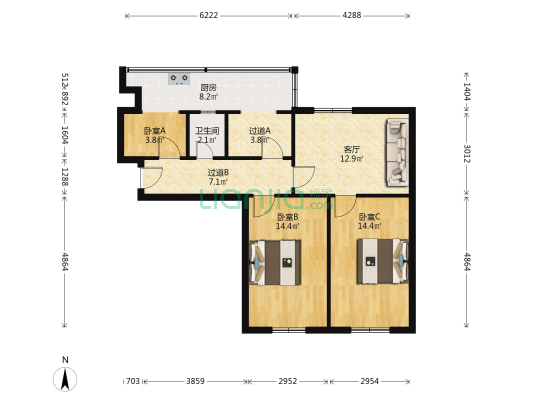并州饭店宿舍 3室1厅1卫 78平方