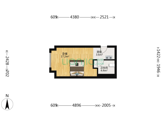 绿地缤纷城 1室0厅1卫 42平方