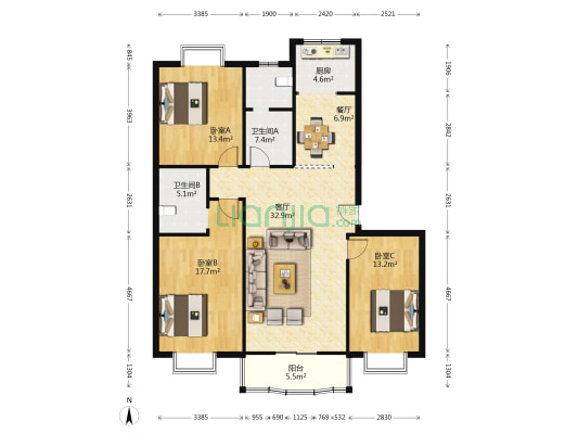 秀岭家园 3室2厅2卫 135平方
