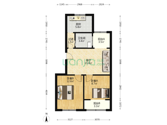 西站路23号院 2室1厅1卫 69平方