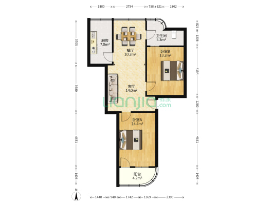 武昌大道 2室2厅1卫 84平方