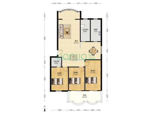 湖畔嘉苑 3室1厅2卫 138平方