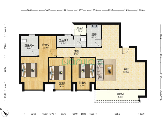 越秀新山和悦悦璟 3室1厅2卫 109平方
