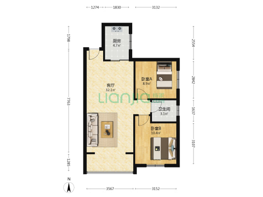 星城新宇川河苑 2室1厅1卫 81平方