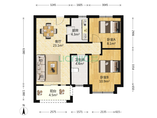 孔雀城澜院 2室1厅1卫 72平方