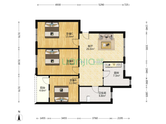 蔡正街8号院 3室1厅1卫 102平方