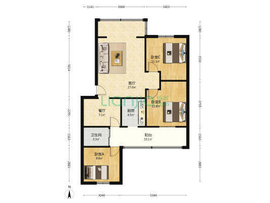 体育场东街141号 3室2厅1卫 95平方