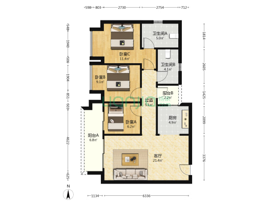 新山和悦 3室1厅2卫 86平方
