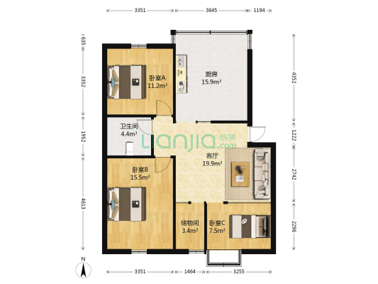 昆明市蔬菜公司 3室1厅1卫 94平方