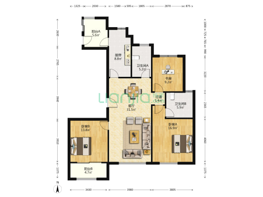 和协风格璟院 3室1厅2卫 136平方