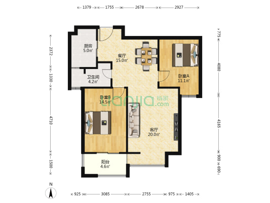 中天世都 2室2厅1卫 100平方