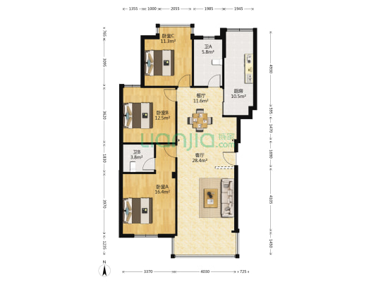 吉利花苑 3室2厅2卫 130平方
