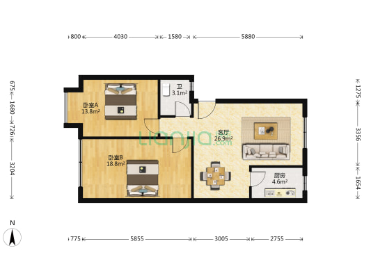 庞公供销社家属院 2室1厅1卫 83平方