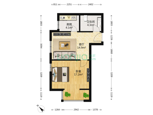 秋丽家园 1室1厅1卫 58平方