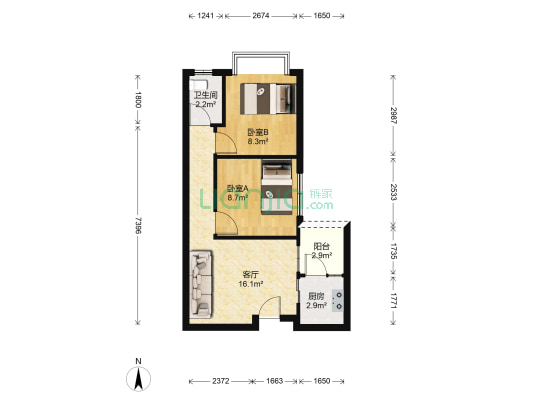 欧尚阳光谷 2室1厅1卫 55平方