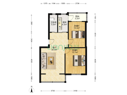54B区 2室1厅1卫 73平方