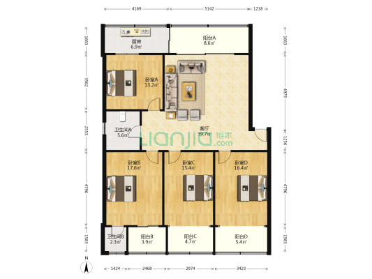 西北电业职工大学家属院 4室1厅2卫 148平方