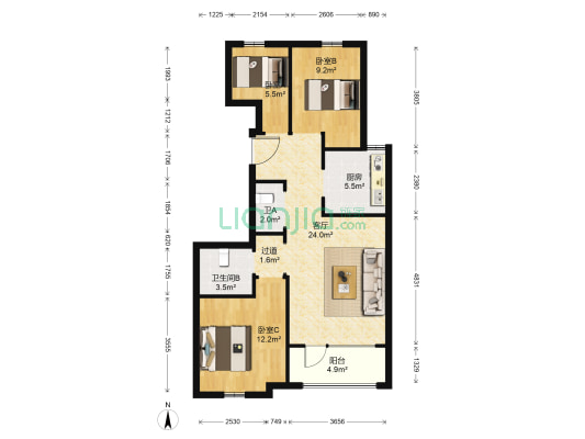 橡树湾·壹号院 3室1厅2卫 98平方