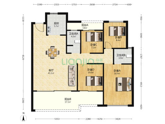 大发·建发·中南翰林九境 4室1厅2卫 130平方