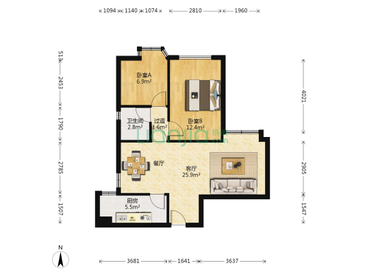 金海花园 2室1厅1卫 179平方