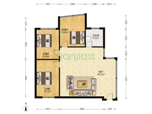顺景楼 3室1厅1卫 104平方