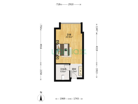 京武浪琴山一期 1室0厅1卫 38平方
